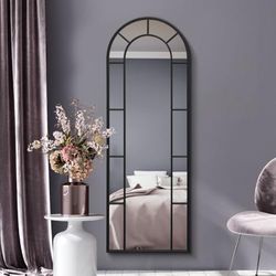 MirrorOutlet The Arcus - Black Framed Modern Full Length Arched Leaner/Wall Mirror 67" X 24" (170CM X 60CM) Silver Mirror Glass with Black All weather Backing