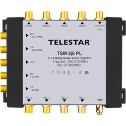 Telestar TSM 5/8 Premium Line - Conmutador múltiple para alimentación de hasta 8 participantes (4 Sat+ 1 DVB-T2 Entrada/8 Salidas, Incluye Fuente de alimentación de 100-230 V)
