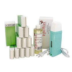 EpilWax - Kit Chauffe Cire Épilation Professionnelle avec 12 x Recharges Roll on Cire à l’Aloé Vera, 100 x Bandes d'Épilation et Huile après Épilation - Gamme Royal
