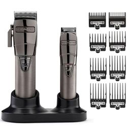 BaBylissPRO Cordless Super Motor Hair Clipper and Trimmer, Professional Mens Grooming Set, Precision Japanese Steel Blades, 6 guides cutting grades 1-6, BAB8705U, Black