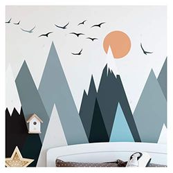 Pegatinas de pared para niños – Decoración de habitación de bebé – Adhesivo de pared escandinavo – Adhesivo mural gigante de montañas escandinavas – 60 x 115 cm