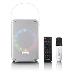 Lenco BTC-060 - Máquina de Karaoke portátil - Bluetooth 5.2-20 W RMS - 2 Altavoces - micrófono - Mando a Distancia - batería integrada - Efectos de luz - Blanco