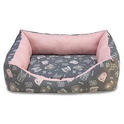 ARQUIVET Vierkant hondenbed in roze en grijs - 50 x 45 x 17 cm - hondenbed - gewatteerd en comfortabel bed - wasbaar - huisdierbedden - hondenbed