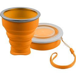 Opvouwbare siliconen beker in oranje, praktische reistas, camping-drinkbeker, 210 ml