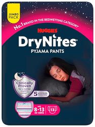 Huggies DryNites, Night Time Pants for Girls - Sizes 8-13 Years (52 Pants) - Teen Pyjama Pants to Manage Bed Wetting - Discrete Designs
