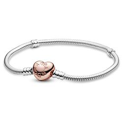 Pandora Icons Zilveren armband met hartvormige 14-karaats rosévergulde sluiting, 23