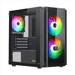 Nuwo Blitz R28 Micro-ATX Mini-ITX behuizing voor pc, desktop, kantoor, mini-toren mATX 0,50 mm SPCC, 3 ventilatoren FRGB, voor- en zijpaneel van gehard glas