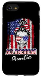 All American Auntie Patriotic Messy Bun Skull USA 4th July Custodia per iPhone SE (2020) / 7 / 8
