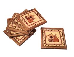 Lot de 6 Dalles en Bois et céramique émaillée 10 x 10 cm