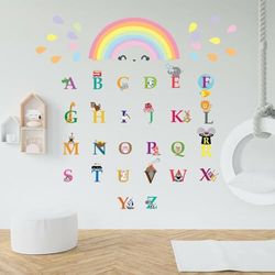 Walplus Stickers Kamerdecoratie - Decoratief Niet Giftig Blijvend Vinyl Raam Muur Kast Kleurrijke Regenbogen, Alfabet, Onderwijs, Kinderkamer, Babykamer, Kinderen, Muurstickers 55Pcsveelkleurig