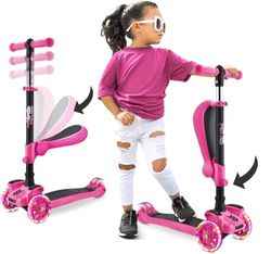 Hurtle Trottinette Enfant, Trottinette 3 Roues, Patinette Enfant Pliable avec Hauteur Ajustable, Plateau Antidérapant, LED Roues Lumineuses, Trottinette pour Fille/Garçon de 2 à 12 Ans