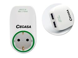 Adaptateur Schuko avec 2 Ports USB, idéal pour la Charge Rapide d'appareils Mobiles et la Connexion à des Prises de Courant.