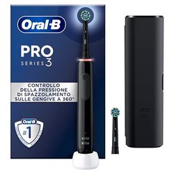 Oral-B Spazzolino Elettrico Ricaricabile Pro Series 3 Nero, 2 Testine di Ricambio, Custodia da Viaggio, 1 Spazzolino Elettrico Oral B, Controllo Della Pressione di Spazzolamento