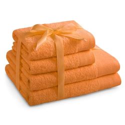 AmeliaHome Amari - Juego de Toallas (2 Toallas de Mano de 50 x 100 cm y 2 Toallas de Ducha de 70 x 140 cm, 100% algodón, Absorbente), Color Naranja