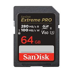 SanDisk 64GB Extreme PRO SDXC, Card up to 280MB/s, UHS-II, Class 10, U3, V60