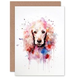 Artery8 Poodle Lovers Gift Watercolour Pet Portrait Painting Artwork Sealed Greeting Card Plus Envelope Blank inside