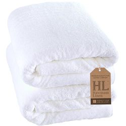 Hammam Linen - Juego de 2 Toallas de baño Grandes de 35 x 70 Pulgadas, Suaves y absorbentes, 100% algodón (Blanco, Toalla de baño)
