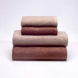 Sancarlos - Lot de 4 essuie-Mains Ocean Duo, 2 lavabos et 2 baignoires, Couleur Pierre et Marron, 100% Coton, 550 g/m²