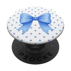 Cinta de lazo azul acuarela niñas mujeres blanco azul lunares PopSockets PopGrip Adhesivo