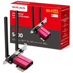 Mercusys AXE5400 Tri-Band Wi-Fi 6E Bluetooth 5.3 PCIe Adapter With Two Antennas, PCIe WiFi Card, OFDMA, MU-MIMO,Low Latency, Intel Wi-Fi 6 Chipset, Latest WPA3, Supports Windows 10/11(64bit) (MA86XE)