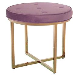 DRW Tabouret en métal avec Assise en Velours doré Mat et Violet 50 x 46 cm