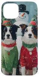 Border Collie Dogs Christmas Snowman Holiday Art Case for iPhone 15 Plus