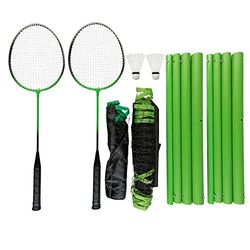 Idena 40184 Badminton- en tennisnet, 2-in-1 set met 2 badmintonrackets en 2 shuttles, in transportbox, gevarieerd speelplezier voor alle leeftijden, voor binnen en buiten