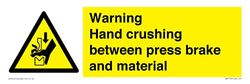 Warning Hand crushing between press brake and material Sign - 300x100mm - L31