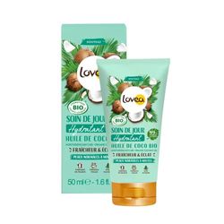 LOVEA - Soin De Jour Hydratant Visage - Huile De Coco Bio - Douceur & Eclat - Peaux Normales À Mixtes - 99% D'Origine Naturelle - Sans Silicone - Vegan - Certifié BIO - Fabriqué En France - 50 ml