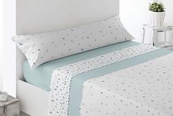 Miracle Home. Lanuza 4-Piece Bedding Set, Fitted Sheet, Top Sheet and 2 Pillowcases, Anti-Peeling, Blue, 180 x 200 cm, 180 cm Bed, 2 Pillowcases 107 x 45 cm