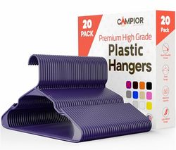 Campior Lot de 20 cintres de qualité supérieure - Design fin et peu encombrant, en plastique léger et durable avec rainures d'épaule intelligentes, utilisation polyvalente pour organiser le linge, les