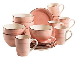 MÄSER 931494 Bel Tempo II Servicio de desayuno de aspecto vintage para 6 personas, de cerámica pintada a mano, 18 piezas, color rosa, loza