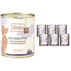 MjAMjAM - Pienso acuoso para Perros - Delicioso Caballo Puro - Sin Cereales - 6 x 800 g & Pienso acuoso para Perros - Sabroso Pavo sobre deliciosas Zanahorias - Natural - 6 x 800 g