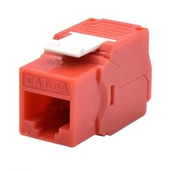 Netwerkstekker Cat.6a UTP RJ45-bus, rood, ideaal voor snelle verbindingen en datanetwerken.