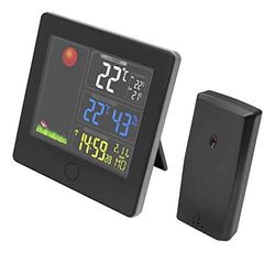 GadgetMonster väderstation med utomhussensor, digital termometer för inomhus- och utomhusbruk från -40 °C till +50 °C, tidvisning, väckarklocka och luftfuktighetsindikator, svart
