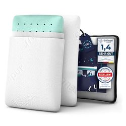 ZenPur Almofada viscoelástica, almofada ortopédica com capa de bambu fabricada na UE, 2 pacotes, almofada cervical ideal para dormir de lado e para um alinhamento ideal para o pescoço, ombros e coluna
