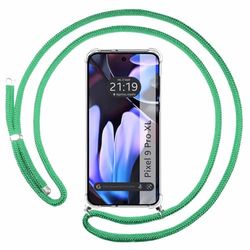 Tumundosmartphone Custodia a sospensione trasparente per Google Pixel 9 Pro XL 5G con cordone verde acqua