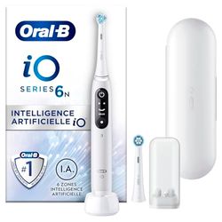 Oral-B iO 6 Brosse A Dents Electrique Blanche, 6 Modes De Nettoyage Avec Soin Des Gencives, Douceur, Blancheur, Conseils De Brossage En Temps Réel, 2 Brossettes Oral B De Rechange, Chargeur, Etui