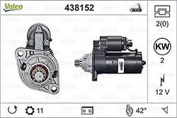 VALEO -438152-Motor de arranque - Potência nominal: 2 kW - Stop & Start: NÃO - Número de dentes: 10/11 dentes - Tensão: 12 V - Sensação de rotação: ANTI CLOCKWISE