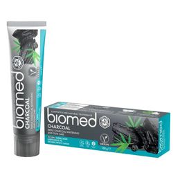 Dentifrice au charbon actif BIOMED Charcoal pour dents blanches - dentifrice blanchissant sans fluorure et 98% naturel - saveur menthe douce - paquet de 100g