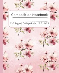 Pink Floral Aesthetic Composition Notebook – College Ruled, Vintage Coquette Cover, Perfect for School, Journaling, and Writing