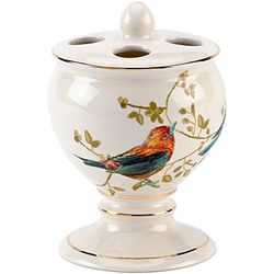 Avanti Linens - Toothbrush Holder, Ceramic Bathroom Accessories, Nature Inspired Home Decor (Gilded Birds Collection)