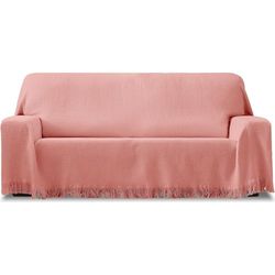 ECOMMERC3 | Foulard multiuso reversibile dimensioni 230 x 260 in tessuto jacquard - Foulard con frange, colore rosa, ideale per divano o letto, traspirante e morbido al tatto