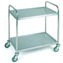 APS Serving trolley, stainless steel trolley, serving trolley with two shelves, W x D x H: 91 x 59 x 93 cm, distance between shelves approx. 56 cm, 4 swivel castors, 2 lockable, trolley with load capacity 80 kg