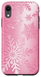 Custodia per iPhone XR Fiocco di neve Rosa gradiente sfondo Rosa Natale