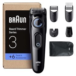 Braun Beard Trimmer Series 3, +6 Styling Tools, Ultra Sharp Blade, 50 Min Runtime, 40 Lengths, BT3565, Black/Blue