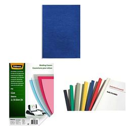 Fellowes 5371305 Copertine Delta FSC, Formato A4, Confezione da 100 Pezzi, Blu + Copertine per Rilegatrice in PVC trasparente, 100 Pezzi + Dorsini Rilegafogli, Diametro 6 mm, Confezione da 50 Pezzi