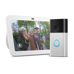 Echo Show 8 (Ultimo modello) | Bianco + Nuovo Ring videocitofono a batteria | Nickel Satinato