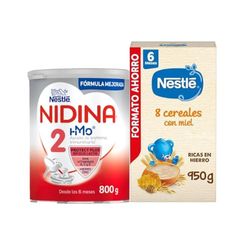 NIDINA - Mega Pack Leche de continuación en polvo Nidina 2 800g + Papilla Nestlé para bebés 8 cereales miel 950g