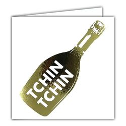 22238 Vierkante kaart Chin Chin Champagne Fles Goud Glanzend Goud Met Witte Envelop 15x15cm Feestdag Gefeliciteerd Beste Geluk Vreugde Liefde Gezondheid Trinquer Gemaakt in Frankrijk